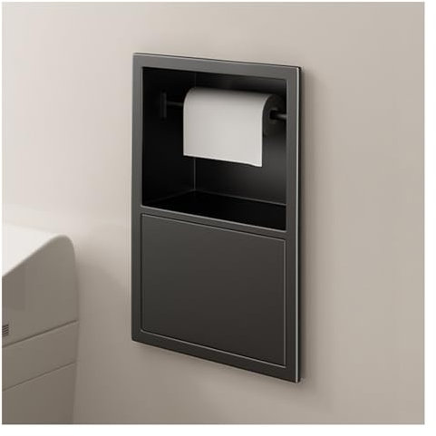 Étagère de douche encastrée en acier inoxydable noir avec étagère de rangement murale étanche et poubelle (23 x 17 x 12 cm)