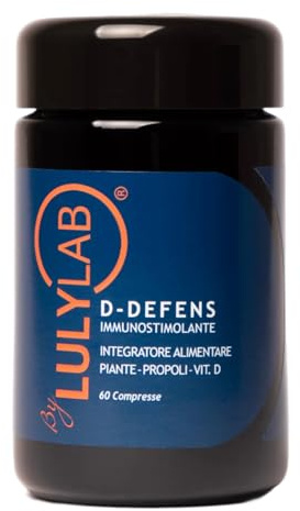 LULYLAB D-Defense Integratore Alimentare Immunostimolante con Vitamina C e D, Echinacea, Propoli, Rosa Canina e Papaya Fermentata, Supporto delle Difese Immunitarie, 60 Compresse