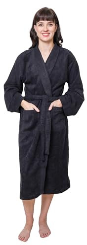 GOLD TEXTILES Premium Frottee für Damen, leicht, lang, verstellbar, Handtuchgürtel mit Kragen (Schwarz, XL - 1 Stück)