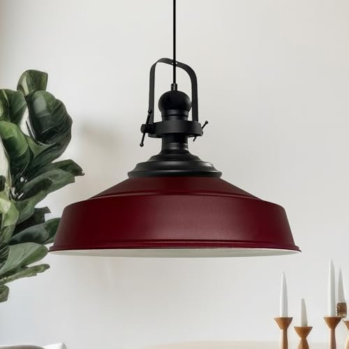 bamyum Asletl Hängelampe Industrial Metall Ø40 cm, Küchenlampe Vintage, Hängelampe Esstisch Vintage E27, Pendelleuchte Burgundisch, Wohnzimmerlampe Hängend, Pendelleuchte Esstisch
