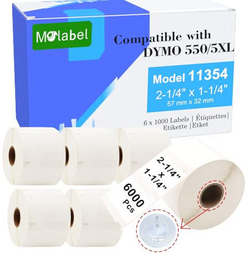 Molabel Mehrzwecketiketten - 6 Rollen (with RFID Chip) für Dymo S0722540 11354-57mm x 32mm Kompatibel mit Dymo LabelWriter 550 Druckern - 1000 Etiketten pro Rolle