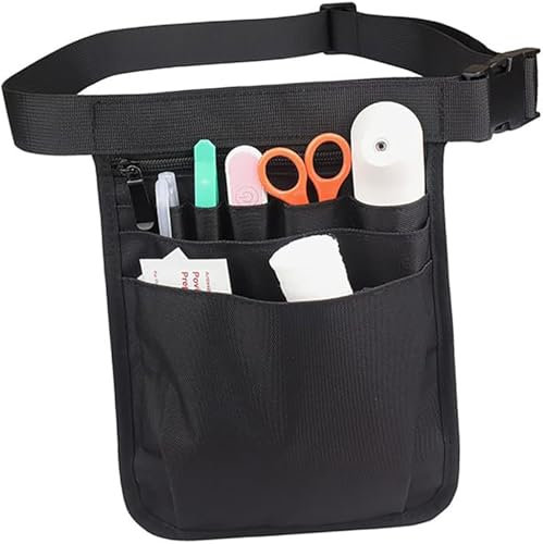 Krankenschwester Tasche, Mehreren Fächern Hüfttasche, Bauchtasche mit Verstellbarem Gürtel, Pflegeset Zubehör (18,5 x 25 cm),1 Stück,Schwarze