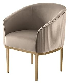MY Furniture Ella Large Dining Carver Chair - Taupe - Brushed brass stainless steel base and feet - fluted luxurious elegant design at back - curved - Art deco luxurious American inspired