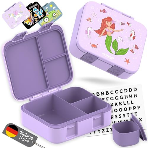 BEARFOOT Bento Box COMPACT | BPA-freie Kinder Brotdose für Schule & Kindergarten | Auslaufsichere Lunchbox für Mädchen & Jungen | Praktisch, leicht & kompakt (Meerjungfrau-lila, 1.000ml)