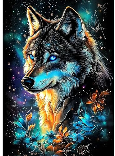 CEOVR Diamond Painting Bilder Kit Erwachsene,5D Wolf Diamond-painting 30x40 cm,Fantasieblumen und Tier Diamant Art Set