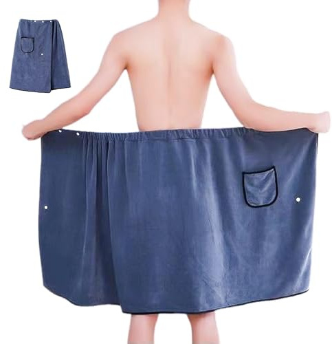 SHENGYIG Kilt Sauna Uomo Regolabile, Bottoni a Pressione e Tasche | Asciugamano in Tessuto Rapido Assorbente, per Bagno Turco, Spa, Palestra e Spiaggia, Chiusura a Pressione
