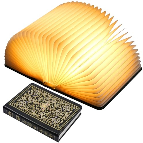 Book Lamp for Book Lovers Gifts, Bookshaped Small Mood Lighting Lamp Foldable Paper Hardcover Cover, Unique Aesthetic Lamps USB Rechargeable, Bookish Decor for Library, Reading Nook, Bookshelf