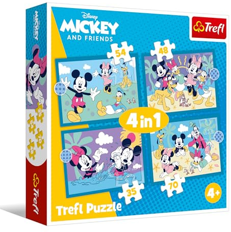 Trefl - Puzzle 35-70 Teile, 4-in-1: Lustige Geschichten von Micky Maus 4+ | Set 4 Puzzles unterschiedliche Schwierigkeitsgrade Förderung von Konzentration und Beobachtungsgabe hohe Qualität Geschenk