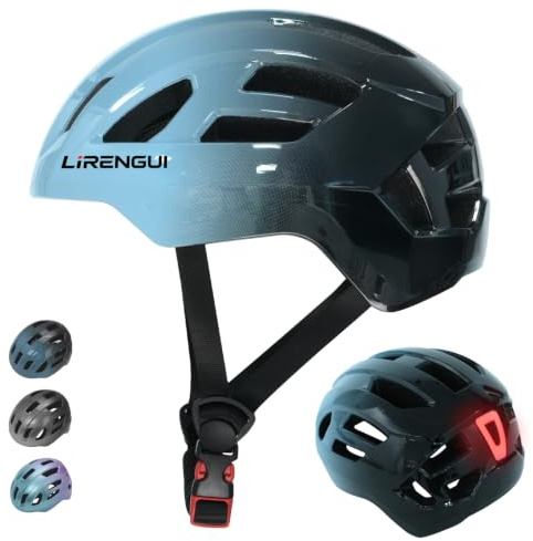 LIRENGUI Casco da bicicletta per bambini con luce posteriore per ragazzi e ragazze, luce posteriore ricaricabile di sicurezza, caschi con gradiente di colore per multi-sport (Blu Grigio, M)