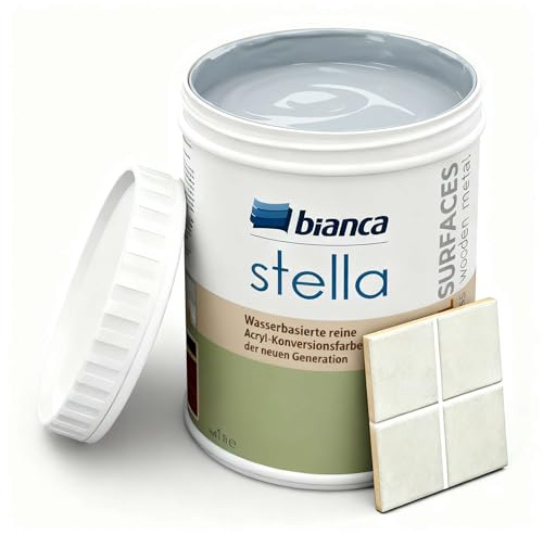 Bianca Stella Fliesenfarbe Ohne Schleifen - Wasserbasierter Parfümierter Fliesenlack für Badezimmer, Küche, Bodenfliesen, Wandfliesen - Frostgrau, Glänzend, Kratzfest, Hochdeckend, 1000ml