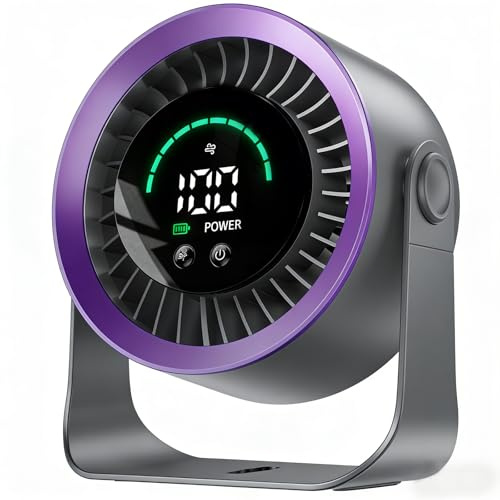 Luxepa Small Desk Fan, 100 Speed USB Rechargeable Battery Operated Quiet Portable Table Fan, Personal Desktop Cooling Fan with LED Display, 360° Tilt Tabletop Fan for Bedroom Office Travel (Purple)