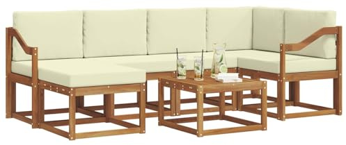 vidaXL Outdoor-Sofagarnitur mit Kissen 7 pcs Natur und Creme, Garten, modern, langlebiges Outdoor-ecksofa-Set, Patio-Lounge-möbel, terrasse-innenwohnen-Komfort