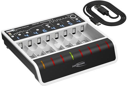 ANSMANN Schnell-Ladegerät mit USB-Eingang für 1 bis 8 NiMH Akkus der Größen Micro AAA und Mignon AA, Comfort Professional 8