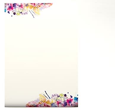Florales Aquarell Design-Briefpapier Farbenfrohe Blumen - 50 Blatt Motivpapier
