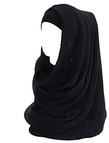 Lina & Lily Plissee-Schal Hijab Kopftuch für muslimische Damen aus Leicht Stoff (Schwarz)