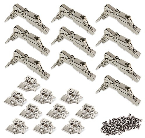 Emuca 1012707 Pack aus 10 Topfscharnieren Ø35mm 165° mit sanftem Verschluss für sich überlappende Türen und Zusätze zum Festschrauben mit Verbindergehäuse
