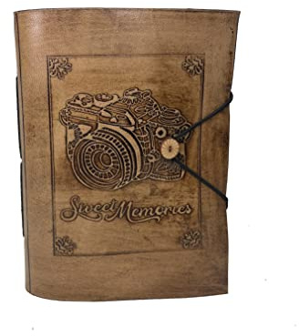 ROOGU Fotoalbum * Sweet Memories * Handmade Indien * Echtleder hell * 160 Fotos 10x15 * Baumwollpapier * Vintage Album 25x18cm