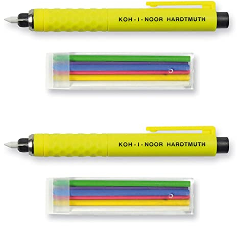 Koh-I-Noor S128 - Gesso da sarto con supporto e 6 gessetti di colore (verde, viola, blu, rosso, giallo, bianco) - Set di 2 con 2 supporti e 6 gessi di ricambio ciascuno