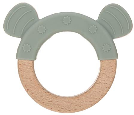 LÄSSIG Baby Greifling Beißring Beißhilfe Holz Silikon schadstoffgeprüft Spielen Anfassen Motorik Zahnen/ Teether Ring, Little Chums Cat, grau