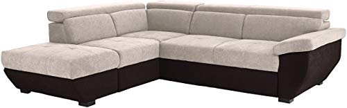 Mivano Schlafsofa Speedway / Moderne Eckcouch mit Bettfunktion, Stauraum und verstellbaren Kopfstützen / 262 x 79 x 224 / Zweifarbiger Bezug, Creme/Braun