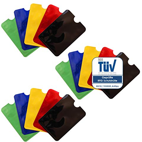 AntiSpyShop RFID Schutzhüllen, TÜV geprüft, NFC Blocker - Kreditkarte, Bank EC Karte Abschirmung - 15er Pack