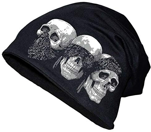 Spaß Kostet Long Beanie Mütze Totenköpfe Schädel Black Größe XS-XXL