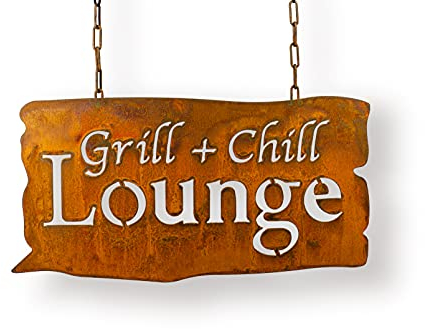 Blümelhuber großes wetterfestes Edelrost Schild Grill+Chill Lounge zum Aufhängen