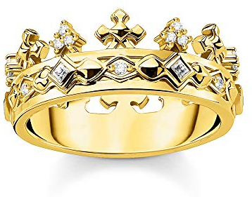 Thomas Sabo Ring mit Kronenmotiv, Größe 56, Glam & Soul, 925 Sterlingsilber, vergoldet,