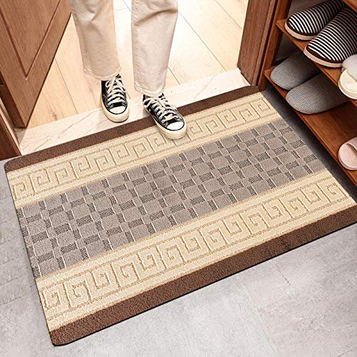 PHP Non Slip Indoor Door Mat, Heavy Duty 40 x 60 cm Waterproof Gel Back Welcome Front Door Mat, Floor Mats for Home, Kitchen and Bedroom Decor -Brown Beige
