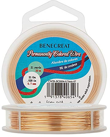 BENECREAT 21-Gauge Jewelry Wire (22 Yards) – Tarnish Resistant Light Gold Beading Wire for Bracelets, Necklaces & Crafting – Thin, Flexible Copper Wire for DIY Jewelry Making & Art Projects