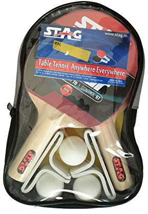 Stag Anywhere Everywhere Table Tennis Playset | Color: Multicolor | Material: Wood | Speed: 50, Spin: 70, Control: 97 | ITTF Approved Rubber | for Beginner | Unisex | Comfortable Handle | Better Grip