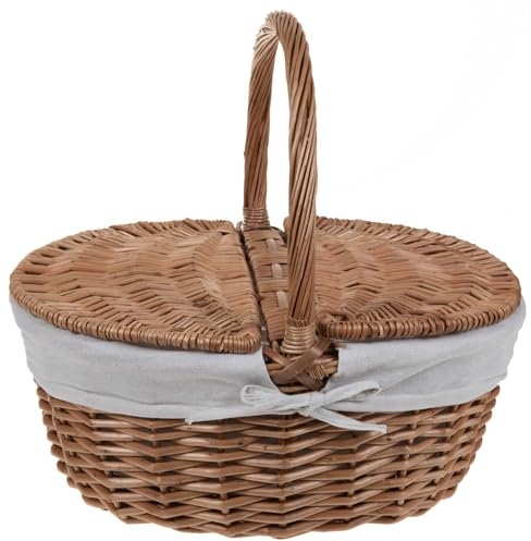 SIDCO Deckelkorb Weide Einkaufskorb Stoffeinlage Korb Deckel Picknickkorb Weidenkorb