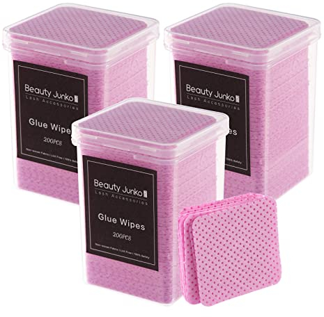 Lint Free Nail Wipes, 600 PCS Eyelash Extension Glue Wipes, Lash Glue Cleaning Pads, Adhesive Wipes, Cotton Pads for Cleaning Tweezers and Glue Bottle Nozzle, Lash Extension Supplies