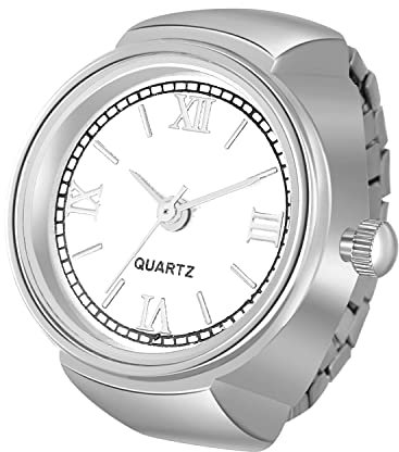 JewelryWe Men Women Finger Watch Stretchy Band Elastic Round Simple Dial Quartz Ring Watches