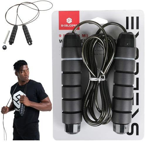 Skelcore 2,7 m langes Springseil – schnell gewichtetes Speed-Springseil mit Memory-Schaum-Griffen, ideal für Doppel-Untersprungseil, Aerobic-Übungen und extremes Springseil für Workout