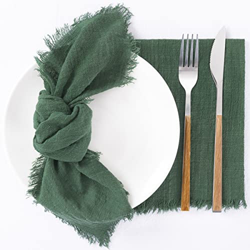 Socomi Set mit 12 Leinenservietten, Smaragdgrün, Weihnachten, Ostern, Frühling, Stoffservietten, waschbar, Fransen, 43,2 x 43,2 cm, für Hochzeit, Party, Brautparty, Babyparty, Geburtstag,