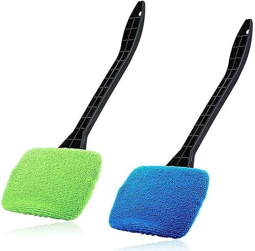 2 Pcs Car Windshield Cleaner Tool with Long Handle and Microfiber Cloth Car Cleaning Kit Home Kitchen Glass Cleaning Brush
