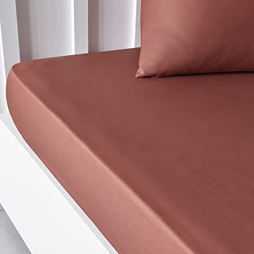 Today Essential Spannbettlaken, 90 x 190 cm, für Einzelbett, 100% Baumwolle, einfarbig, Terrakotta