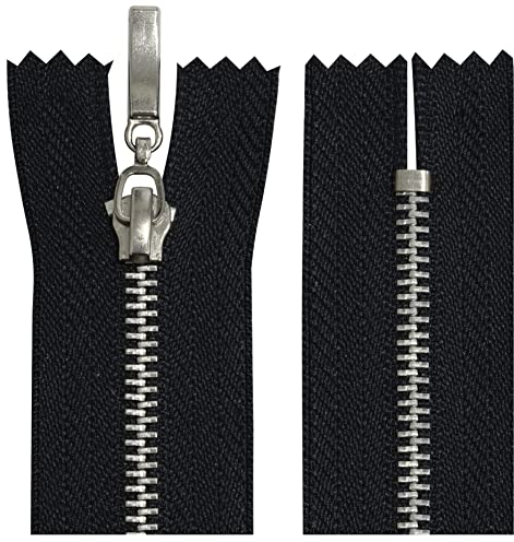 AERZETIX - C64682-5er-Set Metallreißverschlüsse Nr. 3-30 cm Nicht trennbar verchromt - dekorativer Schieber - Farbe schwarz - Zipper maschenschieber kurzwaren Kleidung nähen