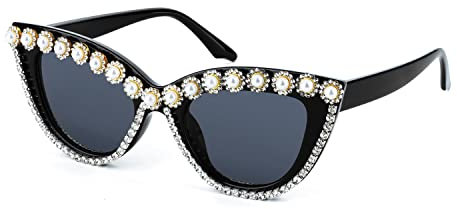 FEISEDY Sonnenbrille Damen Glitzer Cat Eye Crystal Brille Groß mit Strass Mode für Kostüm Party Rave Konzert B2360