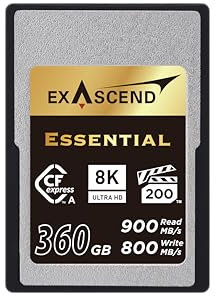 Exascend Essential 360GB CFexpress Type A Memory Card 800MB/s Write 900MB/s Read VPG200 Offering 8K Ultra HD Video CF Card Cinema Quality Compatible Memory for Sony Alpha & FX Cameras