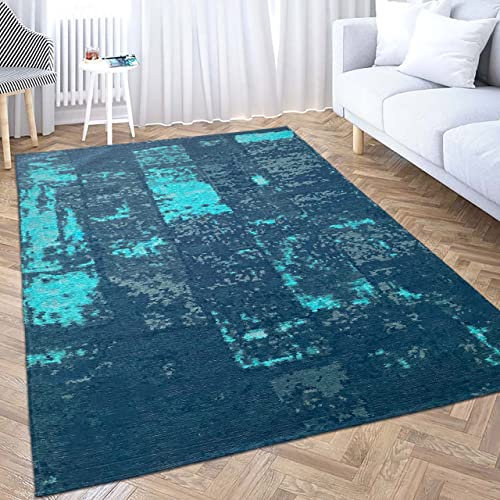 Teppich Wohnzimmer Abstraktes Muster Modern Pflegeleicht Hautsympathisch - blau weiß grau, 120 x 170 cm