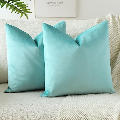 JOTOM Samt Kissenbezug Kissenhülle Sofakissen Dekokissen Kissenbezüge für Sofa Wohnzimmer Schlafzimmer 2er Set 60x60 cm Hellblau