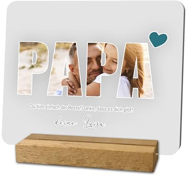 codiarts. | Foto Geschenk | Acryl Glas Bild | personalisierbar | eigenes Foto und Text | DIN A4 oder A5 | optional mit Ständer in Buche | Fotogeschenk für (002 PAPA)