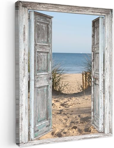 MuchoWow© Leinwand 30x40 cm Deko Schlafzimmer Aesthetic Leinwandbilder Wohnzimmer Gemälde Foto Geschenk Living Room Decoration Düne - Strand - Fensterblick - Sommer