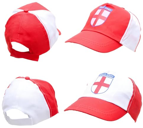 SHATCHI 20Pcs Baseball Caps-England Supporters Headwear-Rugby Football Cricket World Cup English Fans Accessories Adjustable, Red & White