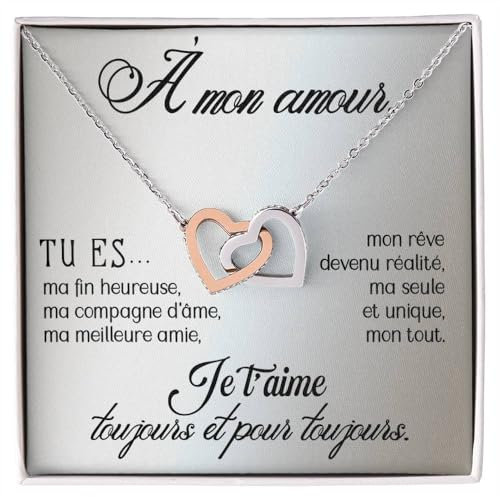 Collier pour femme À mon Amour Argent, Idées cadeaux pour elle Anniversaire de mariage, Anniversaire ou Noël - Coffret avec dédicace comprise (Or - À mon Amour)