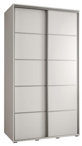 MEBLE KRYSPOL Davos 4 130 Schrank mit Zwei Schiebetüren für Schlafzimmer - Moderner Kleiderschrank mit Kleiderstange und Regalen - 235,2x130x60 cm - Weiß Weiß Silber