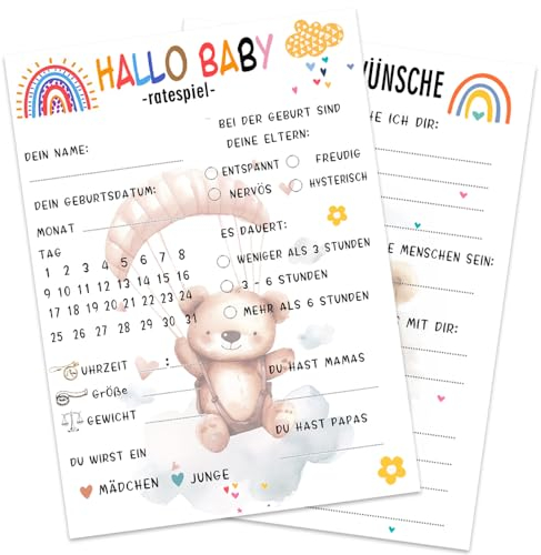 ZELAITE Babyparty Spiele, 25× Babyshower Ratespiel Karten zum Ausfüllen, Babyshower Spiele für Junge und Mädchen, Tolles Spiel für die Babyparty und Gender Reveal Feier (B)