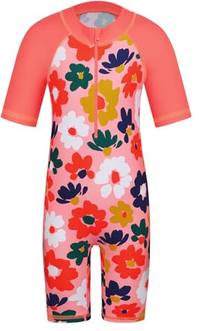 ZNYUNE Enfant Combinaison de Natation Manches Courtes/Manches Longues Rashguards de Wakeboard Fille Maillot de Bain 1 Pièce UPF50+ Anti-UV - Protection Solaire S376 OrangeFlower 6A